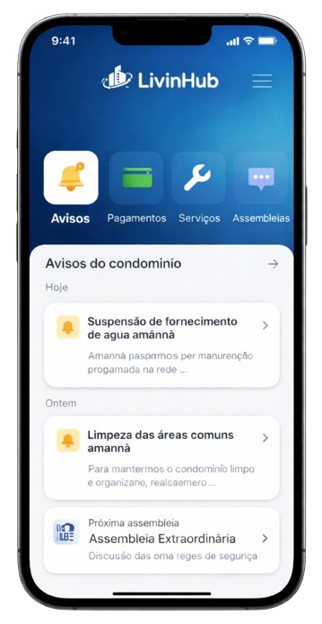 Aplicação LivinHub no telemóvel